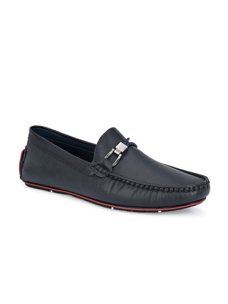 Round Toe Blue Buckle Loafers