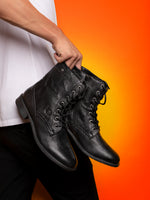 Barcus Black Genuine Leather Ankle Boots for Men